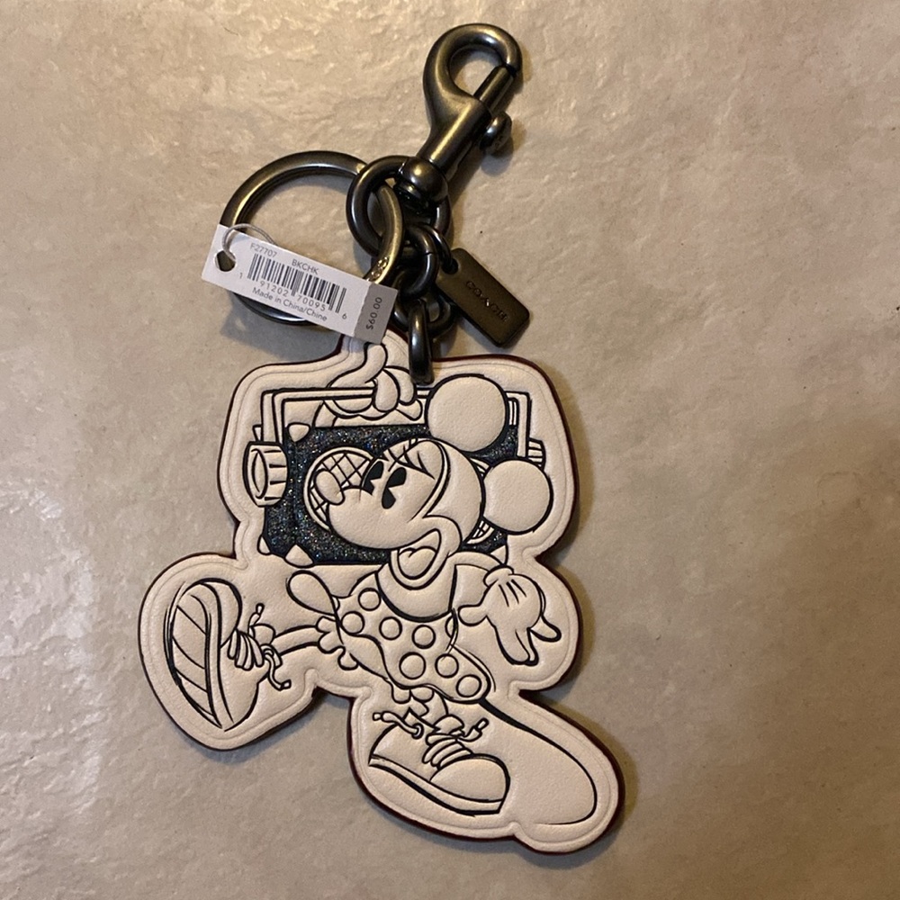 Coach x Disney Minnie Boombox Jamming Keychain FOB Original New with tag Leather